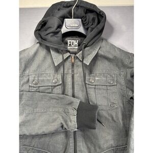FOX Racing Hoodie Jacket Men's L Full Zip Fleece Lined Grey